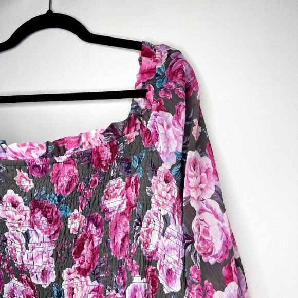 NWT Torrid Crinkle Chiffon Smocked Waist Off-Shoulder Top Floral Pink Plus 4X - Picture 5 of 14
